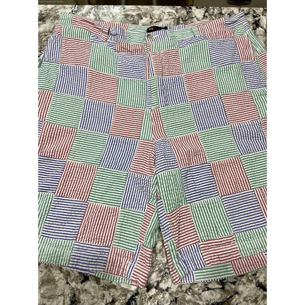 T. Harris London Shorts Mens 38 Green Blue Red Madras Plaid Seersucker Preppy